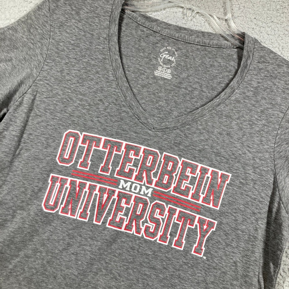 Otterbein University Mom T-Shirt Women Large Gray V-Neck Graphic Tee Cardinals